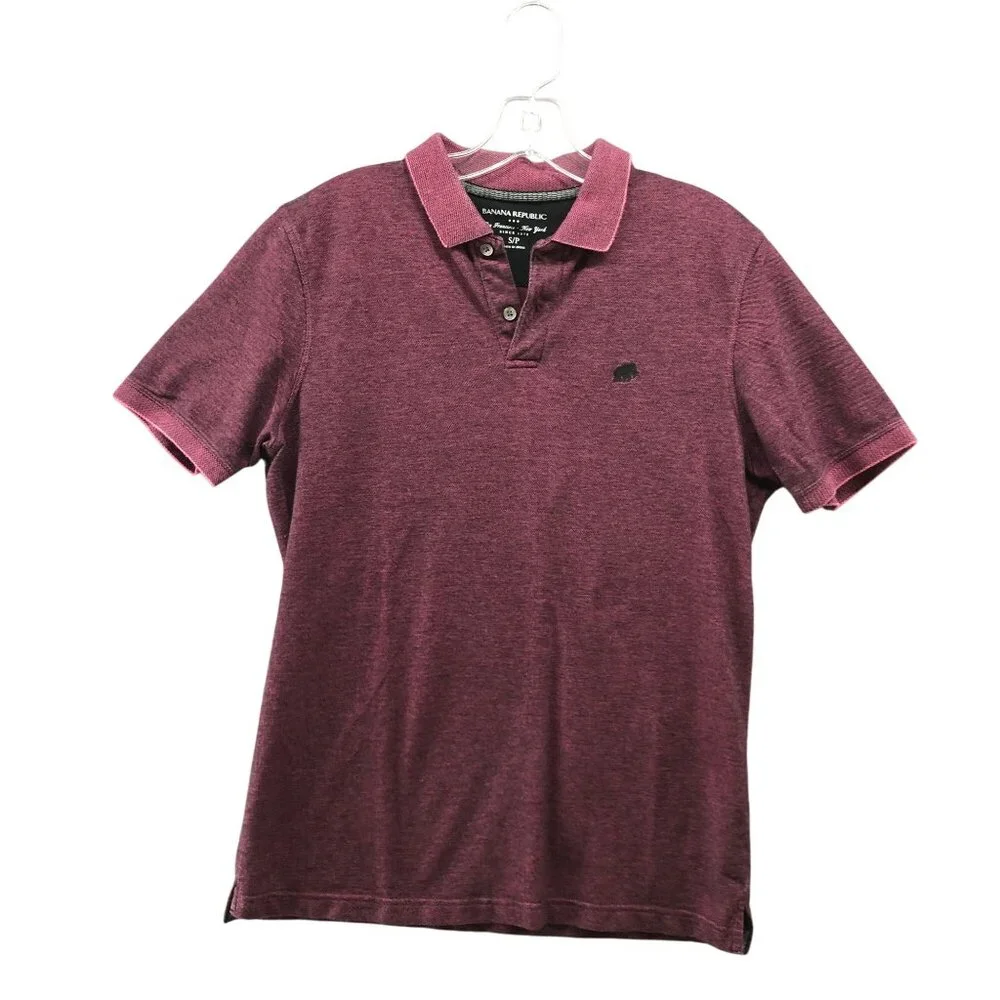 Banana Republic Polo Shirt Mens S Pink Short Sleeve‎ Textured Cotton